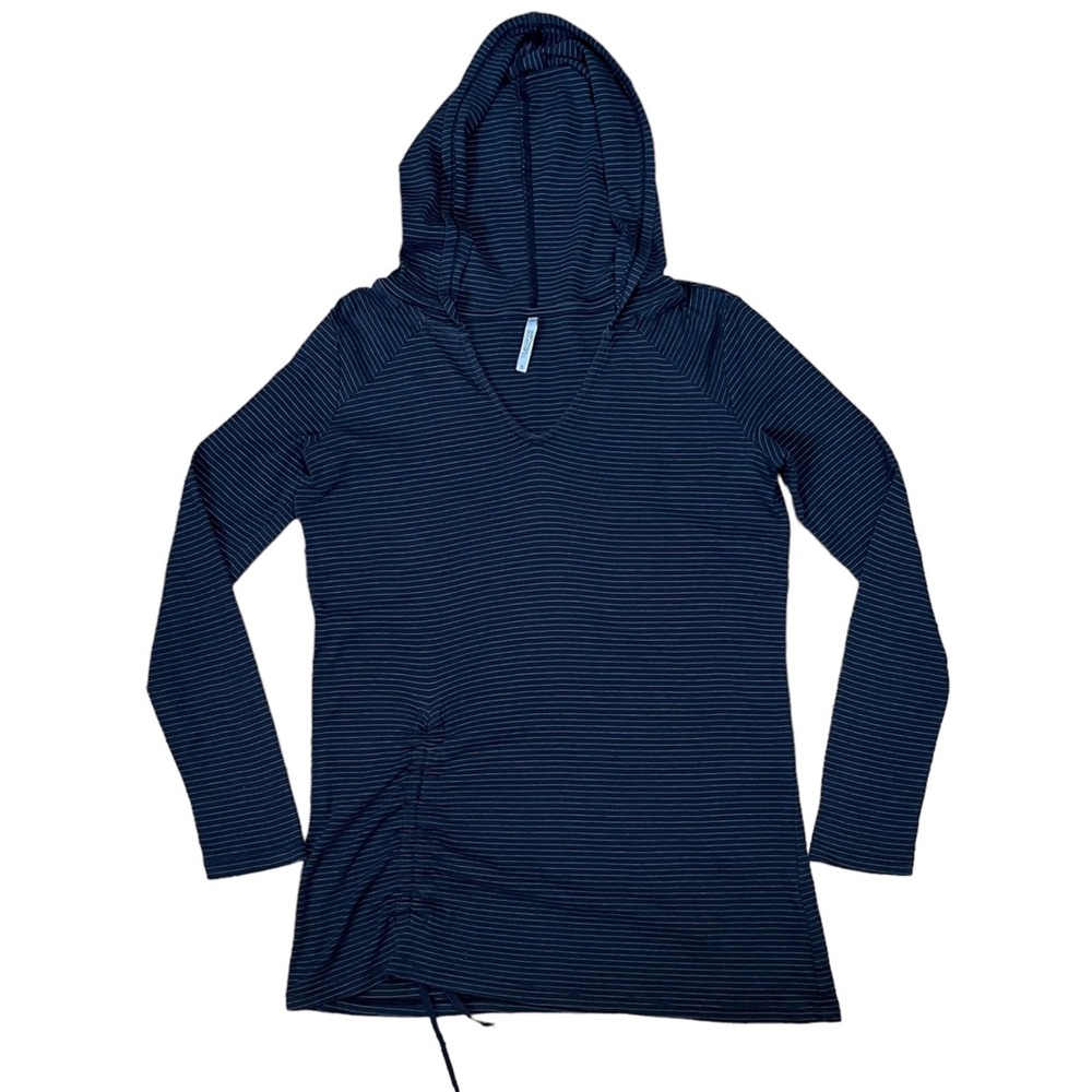 Blue Canoe Organic Cotton Cinch Front Pinstriped Long Sleeve Hooded Top Sz S